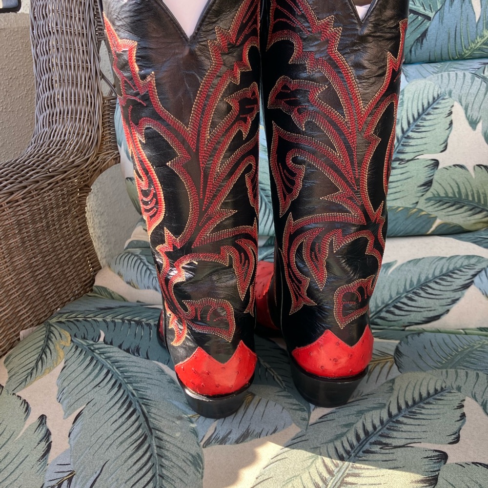 Red Ostrich Tony Lama, Excellent Carver Care Condition, Cowgirl Boots - Picture 4 of 7
